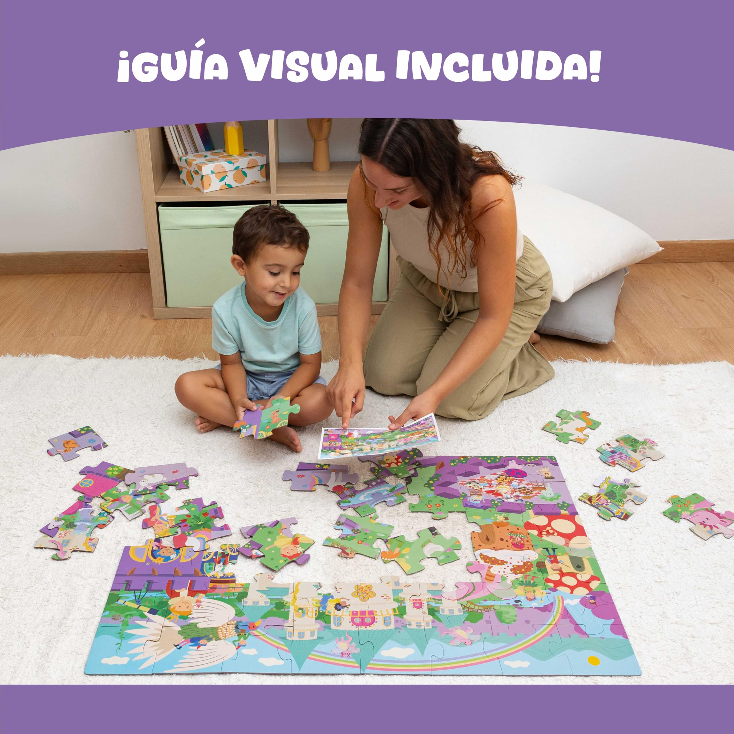 BONNYCO Puzzle Niños XXL Castillo de Fantasía con 48 Piezas Grandes. Rompecabezas Gigante Infantil de 92 x 62 cm, Regalos para Niñas y Niños. Juguetes Educativos 2 a 8 Años