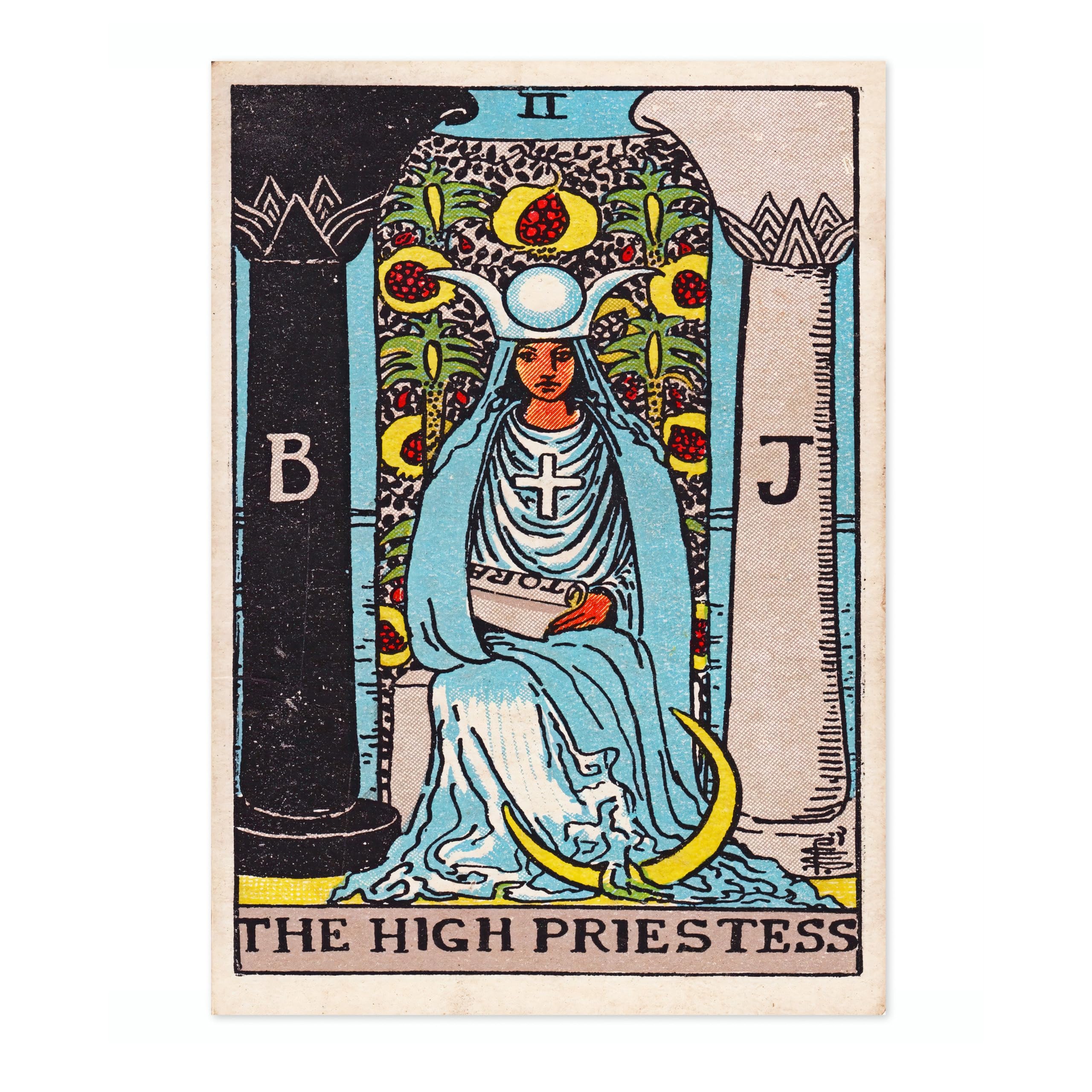 Animato The High Priestess Vintage Tarot Art Print, Spiritual Wall Art Poster, Retro Mystical Bedroom Home Decor, A4 (Print Only) - 29.7x21cm
