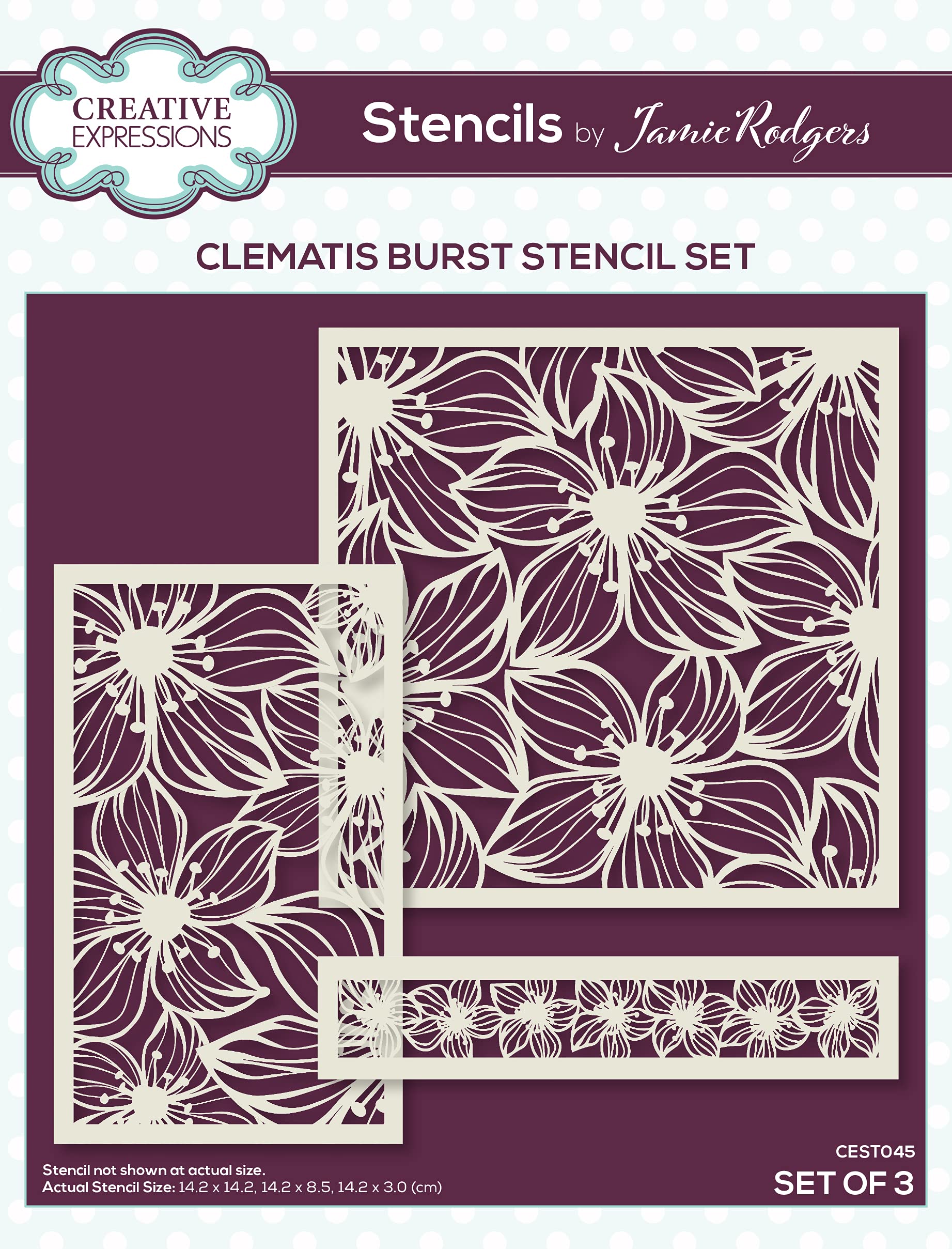 Creative Expressions Jamie Rodgers-Clematis Burst-Stencil Set, Set of 3 Transparent CEST045