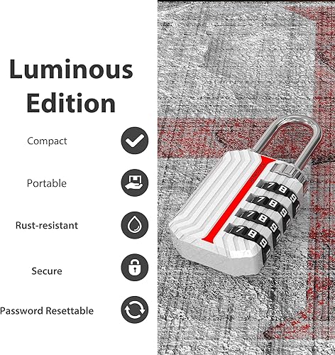 Miniatura 3 de Cerradura de casillero de gimnasio, candados de combinación de 4 dígitos para uso en exteriores, cerraduras combinadas de equipaje de viaje, candado