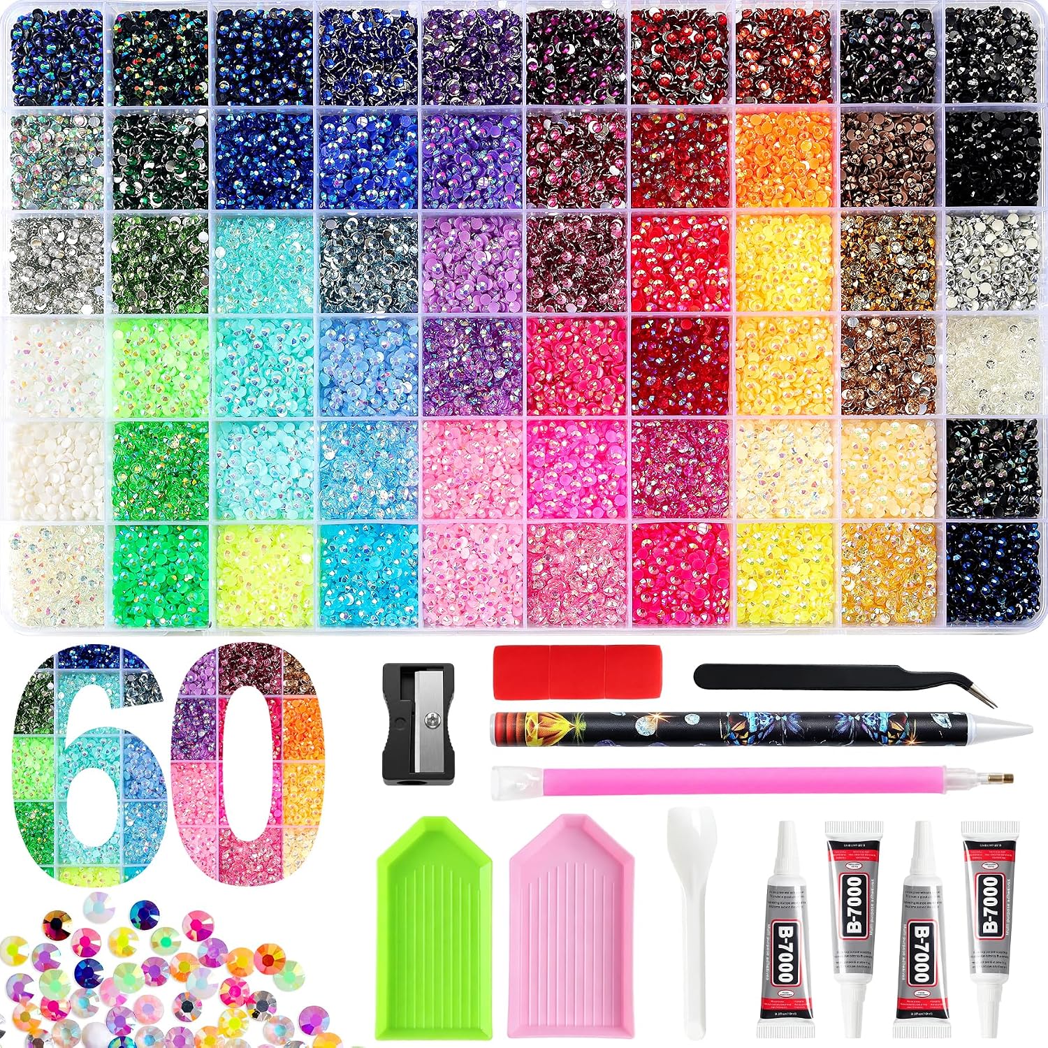 60000Pcs 60 Colors 3mm Jelly Resin Rhinestones for Bedazzling Kit