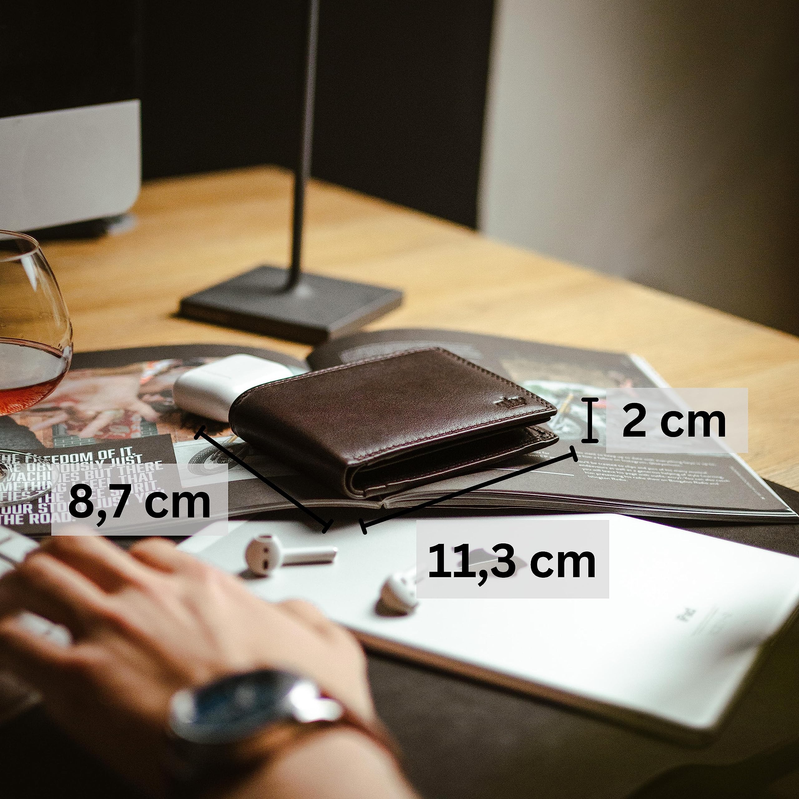 Baur męski portfel z prawdziwej skóry | portfel z ochroną RFID | format poziomy | portfel z przegródką na monety | portfel z wieloma przegródkami na karty, ciemnobrązowy, 12,5 x 9,3 x 2 cm