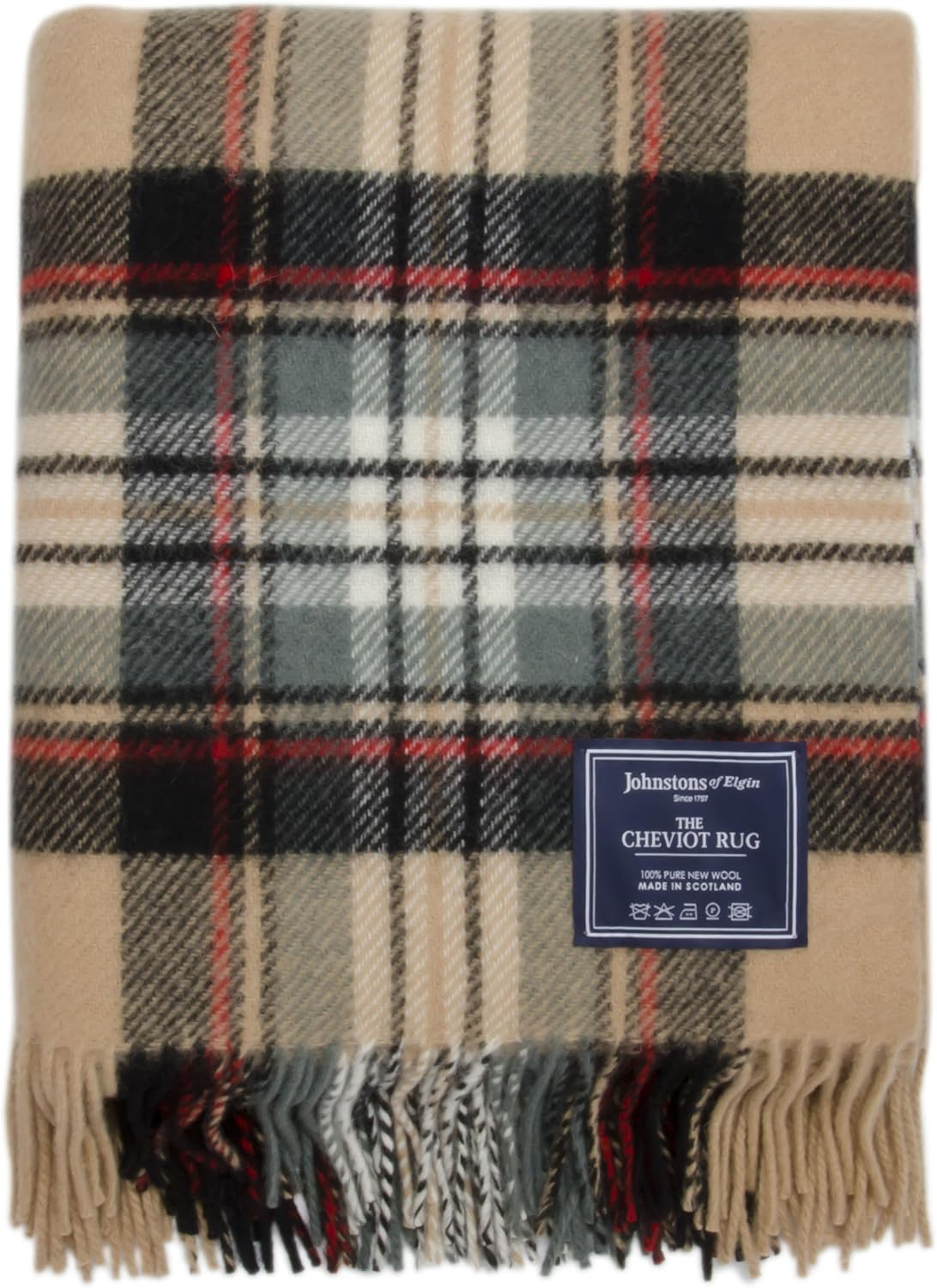Johnstons of Elgin Camel Stewart Tartan Premium Wool Travel