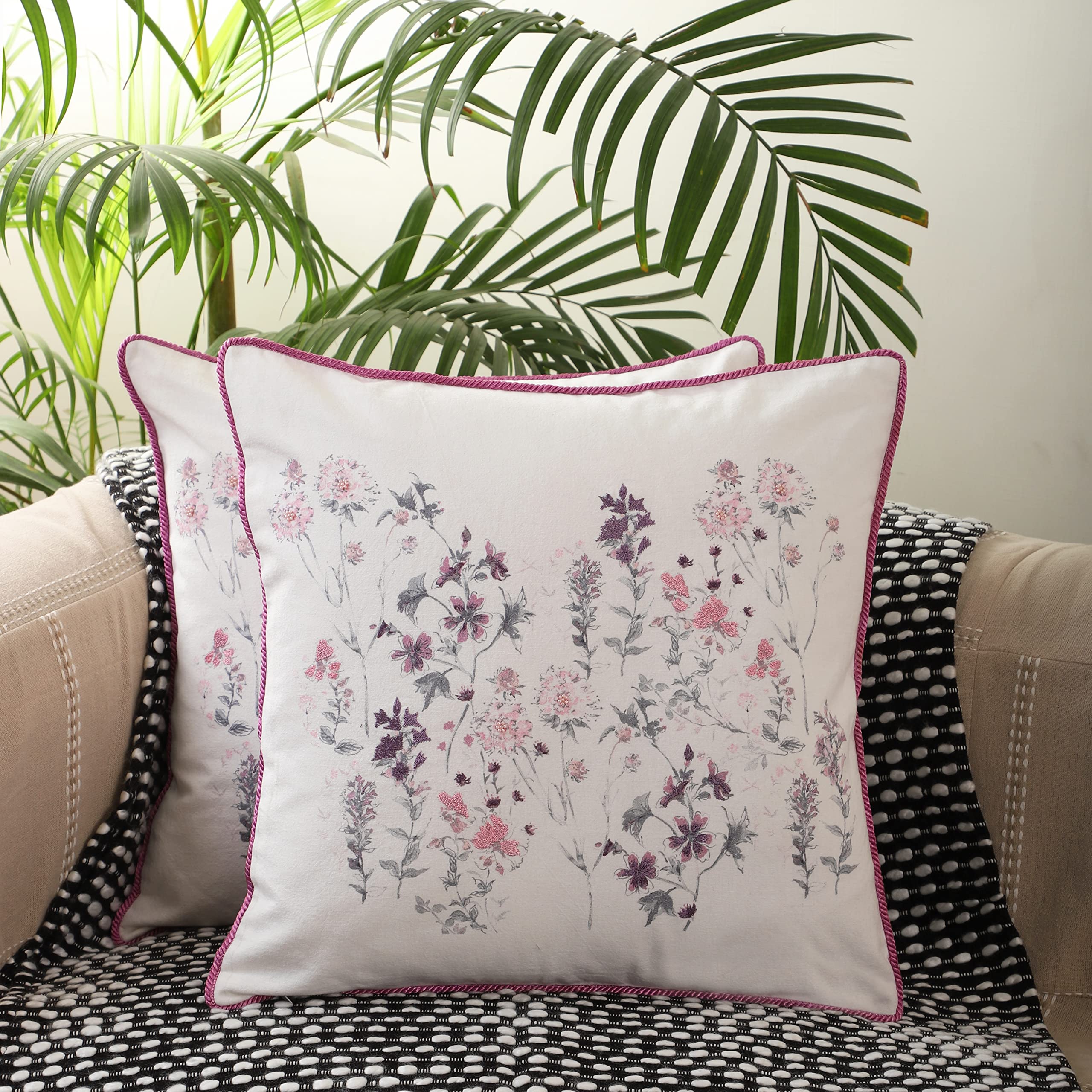 Jamio Firati Floral Design Pink Embroidery with Tassels Cotton Set of 2 Cushion Covers 18 inch x 18 inch (B0BFJ8Y96C) Amazon Price History, Amazon Price Tracker