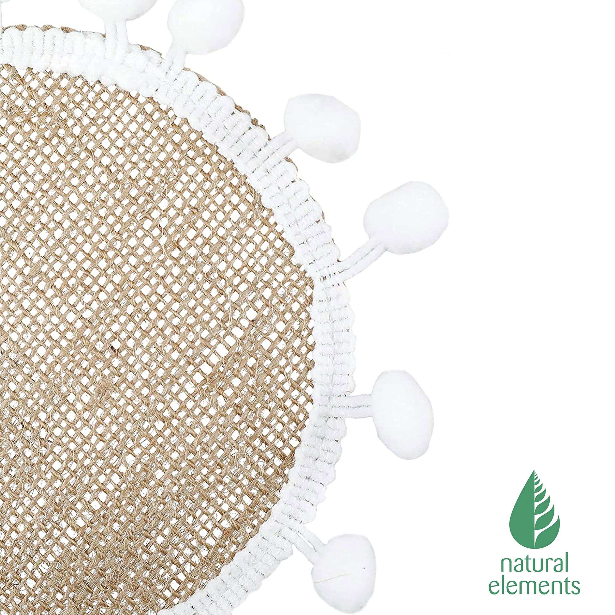 KitchenCraft Natural Elements 4-er Set Jute-Untersetzer, 4 gewebte Jute-Untersetzer, mit Bommel-Dekorationen, 15cm