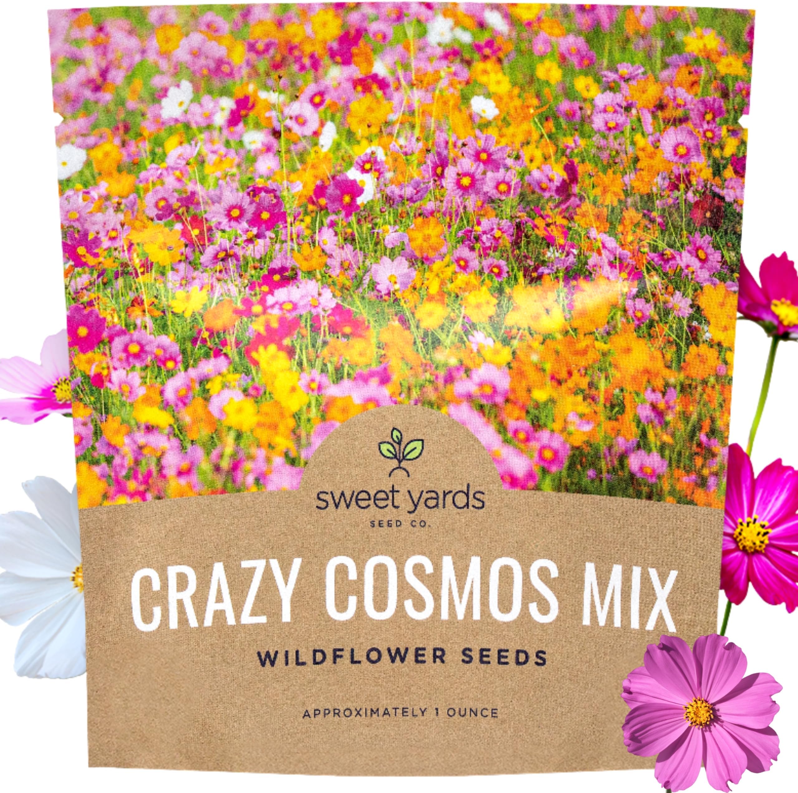 Cosmos Seeds Wildflower Mixture - Bulk 1 Ounce Packet - Over 5,000 Seeds - Pink, Yellow, Orange, Red, Purple and White Mixed Species!