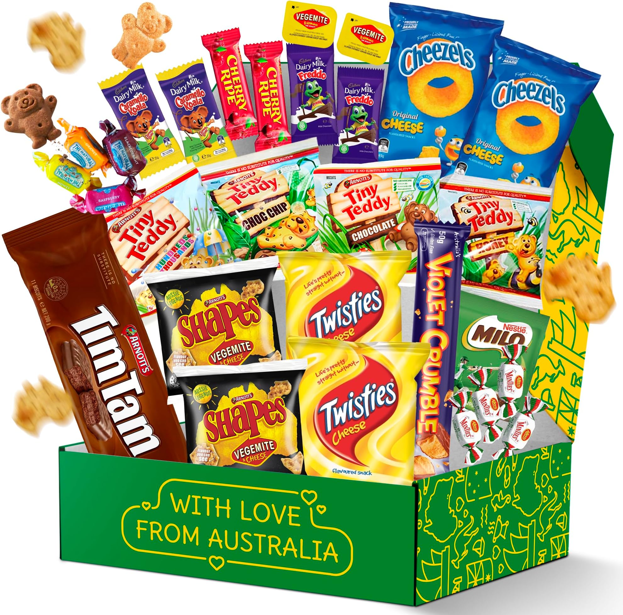 Australian Snack Gift Box (29 Units) Best Australian Candy and Food Products Packed with Aussie Candy Classics including Tim Tams, Arnott’s, Twisties, Cherry Ripe and Much More
