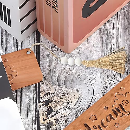 Miniatura 5 de VAPKER 20 cuentas de madera, borlas de cuerda de cáñamo con borlas de yute natural, 3 cuentas de madera para decoraciones y fiestas de bricolaje