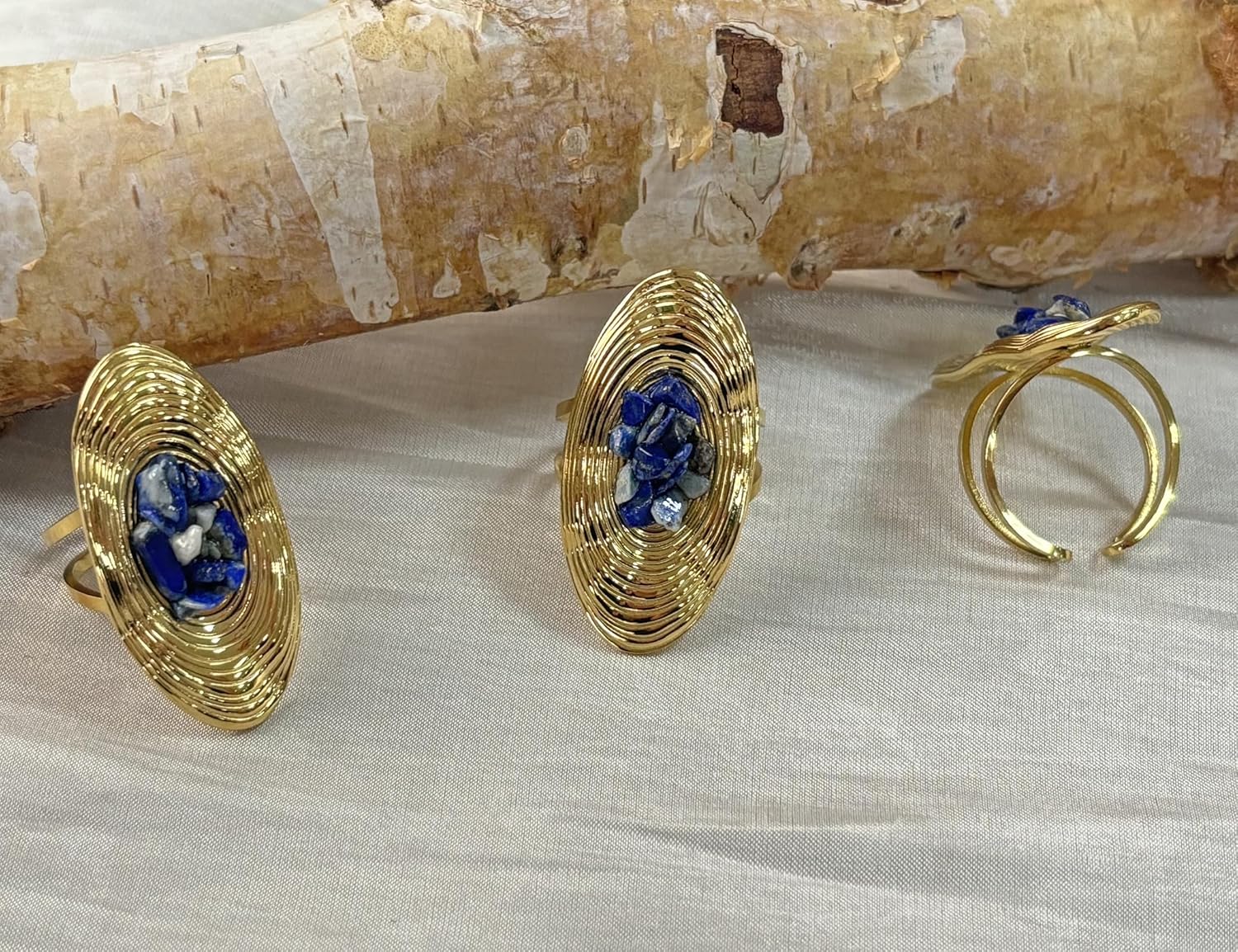Lapis Lazuli Ring, Gold Chunky Rings for Women, Adjustable Stainless Steel Ring for Costume Jewelry - Image 6
