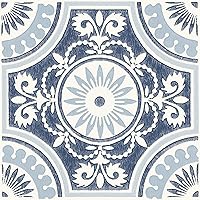FloorPops Blue Ezra Peel & Stick Vinyl Floor Tiles 12x12 Inch (10 Tiles, 10 sq ft) - Retro Art Deco Design