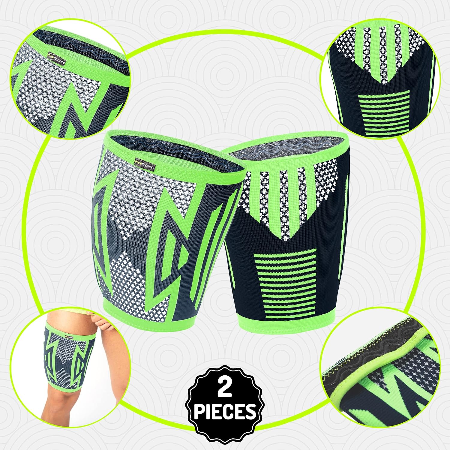 Feel Recovery 2 Pack Thigh Compression Sleeves for Men & Women, Thigh Support Brace for Hamstring Quad & Groin Pain Relief - Image 4