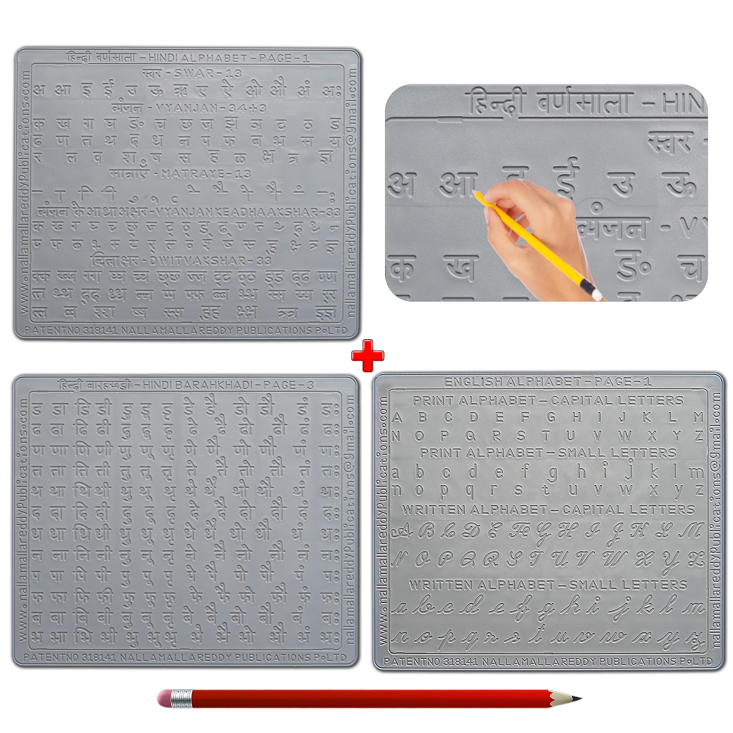 AKSHARABHYAS Hindi Alphabet (Varnamala) Slates + English Alphabet Slate with Total Letters in Grooves Practice with Pencil for 3 Ys Above Children