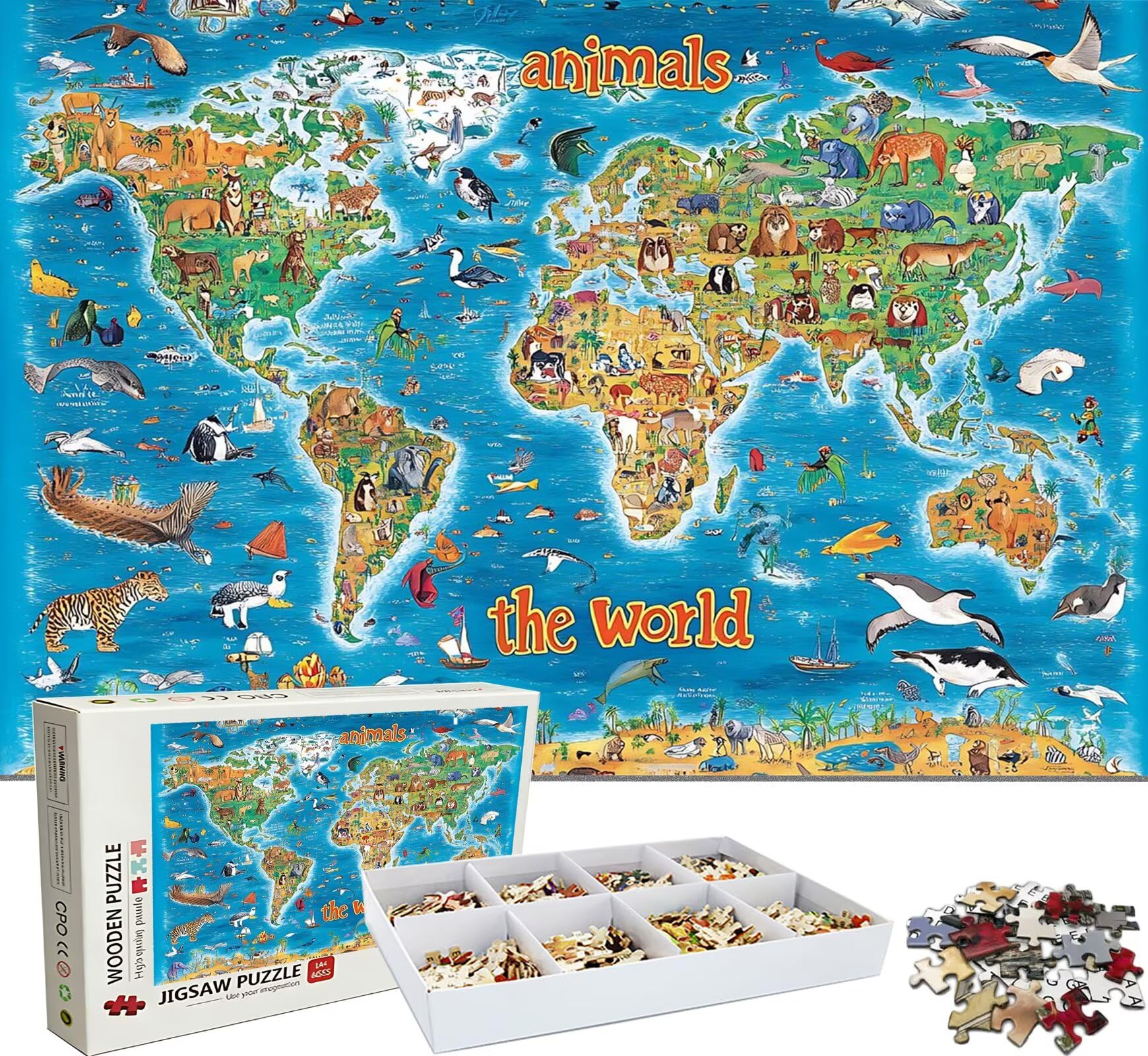 Puzzle 2000 elementów dla dorosłych, niebieska trudna i kolorowa drewniana karta logiczna, duża łamigłówka 99,5 x 70,5 cm, gra antystresowa z plakatem, dekoracja ścienna do domu, prezent urodzinowy