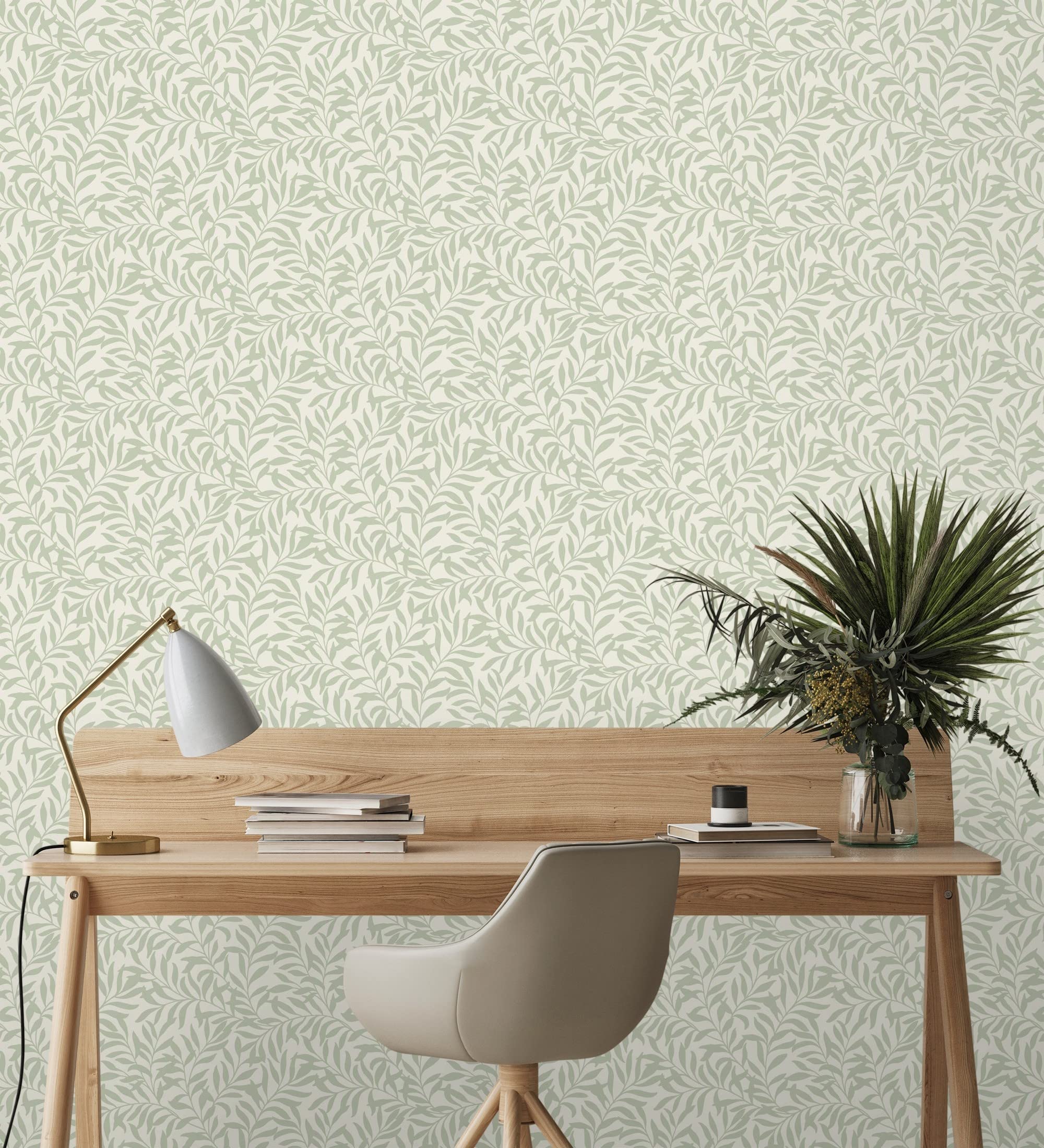 GAULAN 681206 - Papel pintado vinílico ecológico de hojas efecto nacarado color verde para pared salón cocina baño dormitorio comedor - Rollo de 10 m x 0,53 m