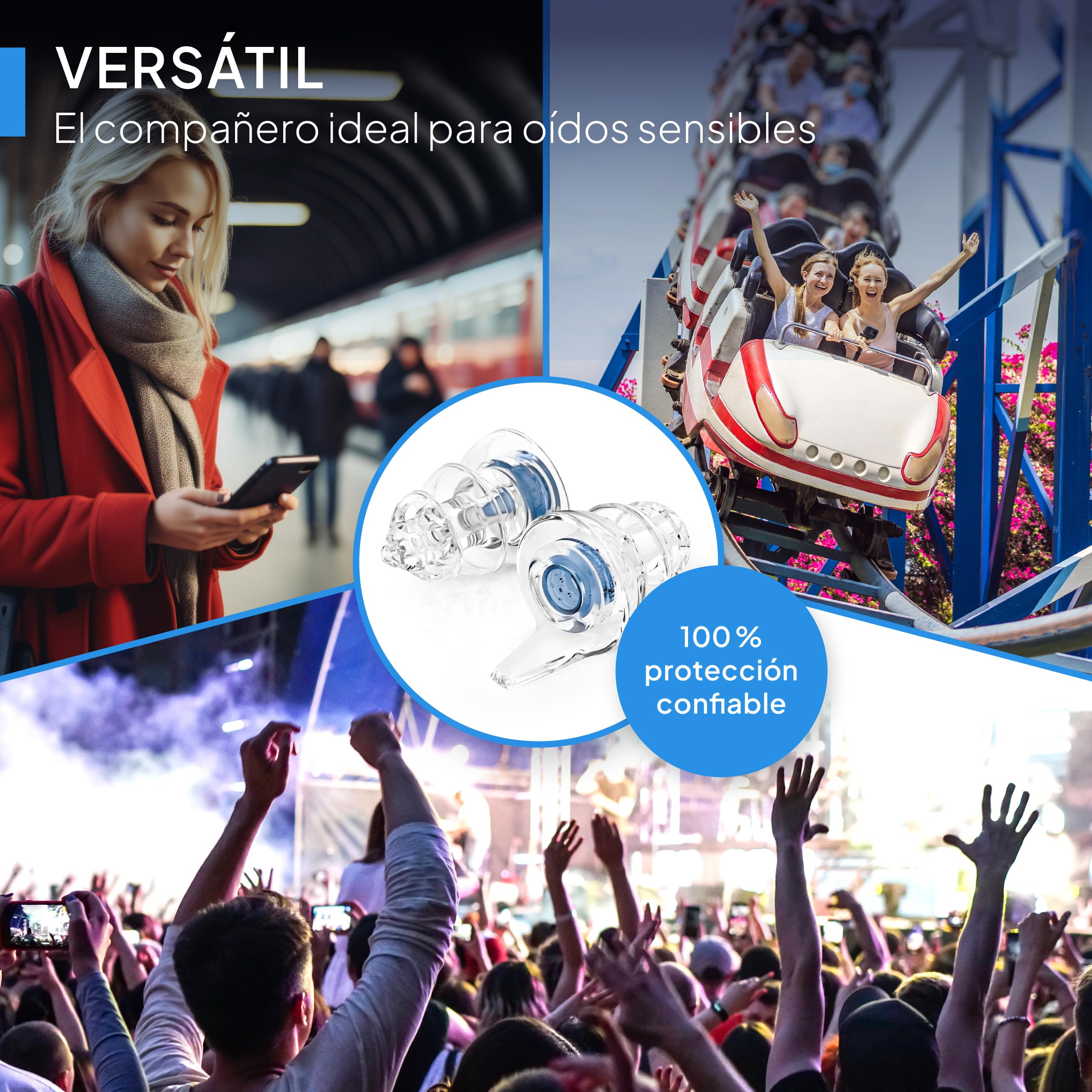 Senner ® MusicPro Soft | Protección Auditiva para Conciertos, Música, Discoteca, Festivales - Tapones Extra Suaves, Azul/Transparente - con Estuche de Aluminio