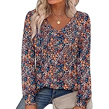 女式长袖衬衫褶皱 V 领弧形下摆秋冬外衣上衣衬衫印花