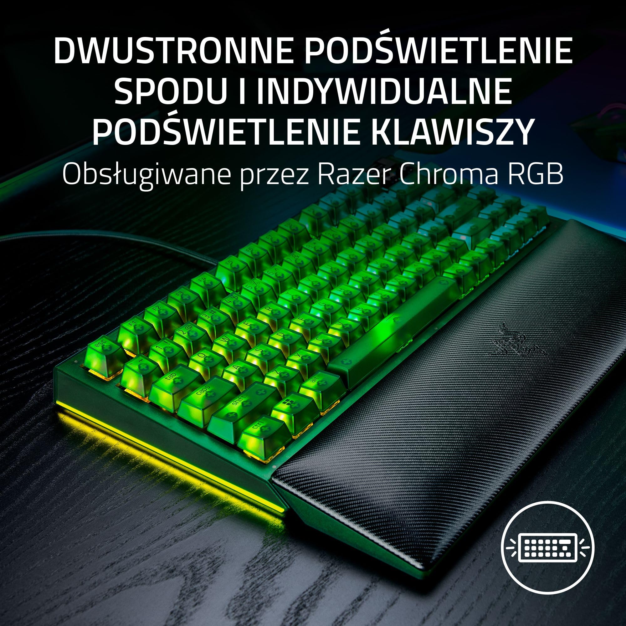 Razer BlackWidow V4 75% Phantom Green Edition - mechanicznej klawiatury do gier z możliwością wymiany podczas pracy (przełączniki dotykowe, rolka multimedialna) Układ US | Phantom Green