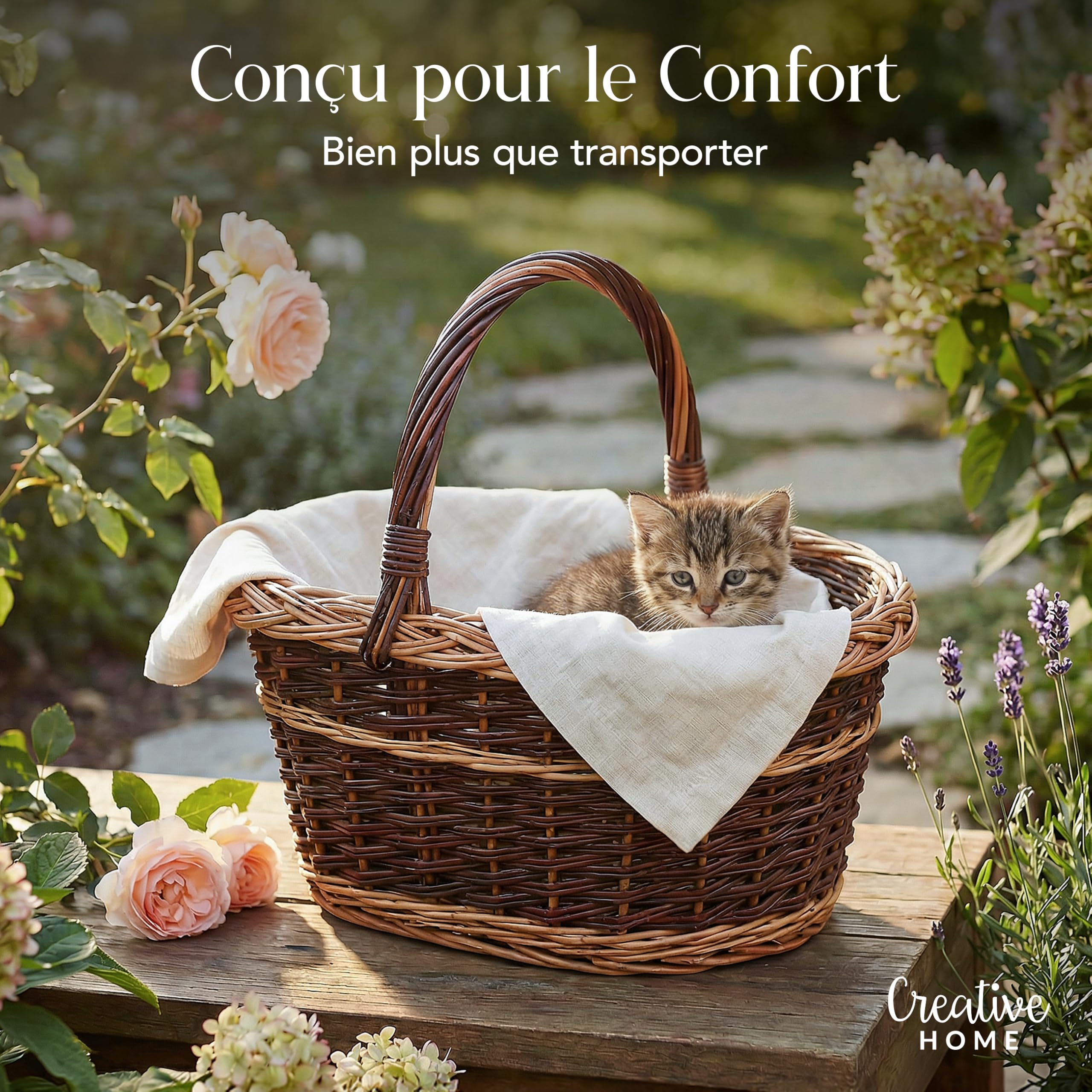 Creative Home Grand Panier en Osier Bicolore avec Anse