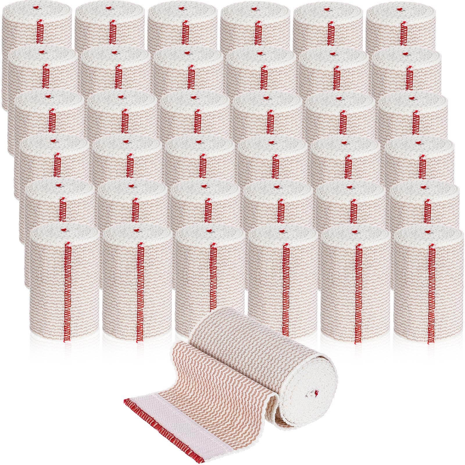 LEIFIDE 36 Pack Compression Bandage Wrap Self Closure,3 Inch,Red Trim