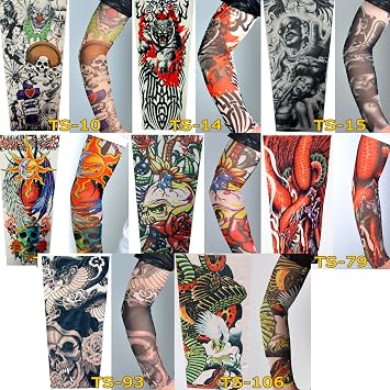 8 x AKORD Stretch Nylon Fake Tattoo Sleeves/Arms - Fancy Dress, Eagle/Tiger/Skull/Nun/Clown/Woman Tattoo