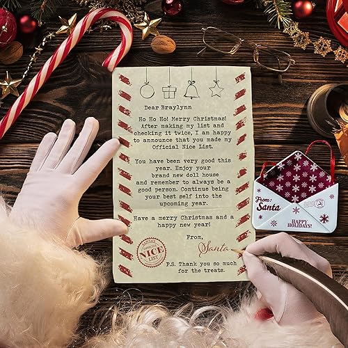 Miniatura 9 de Letters from Santa  Carta personalizada de Santa  Adorno funcional de sobre de resina de 3.5 x 3.5 pulgadas con letra de 5 x 8 pulgadas de Santa