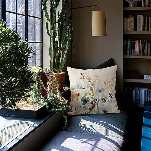 Miniatura 2 de Juego de 2 fundas de almohada de salvia floral de 18 x 18 pulgadas, fundas de almohada decorativas con estampado de lino para sofá, fundas de