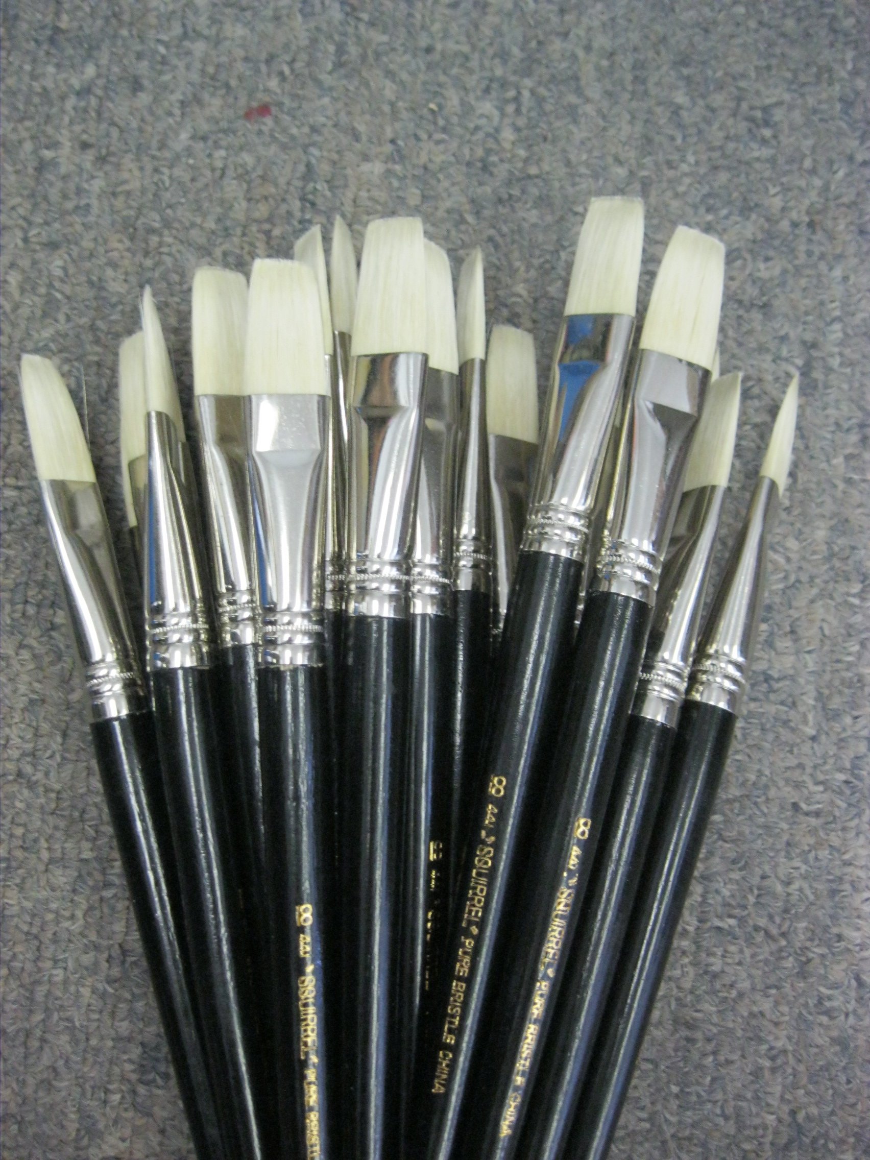 24-Artist Quality Brush Set White Bristle Flat Hair Oil/Acrylic # 18