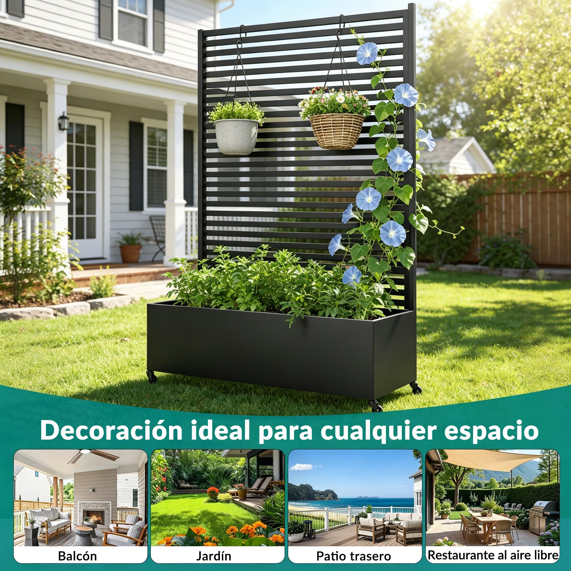 Jardinera metálica para Exterior con Enrejado, bancal Elevado de Metal con Ruedas, Jardinera Independiente con privacidad para Flores y Verduras en jardín, Patio y balcón.