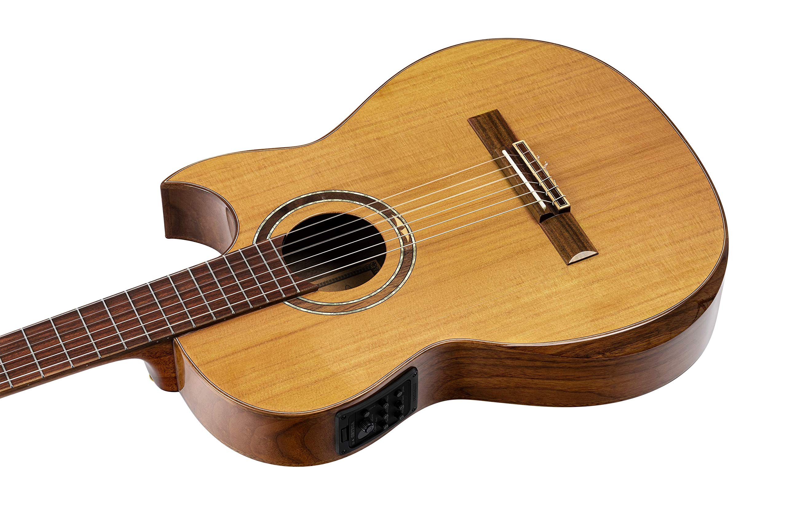 Ortega Ben Woods Signature Guitar Reversed Headstock Nylon 6 Corde + Custodia morbida Ben Woods - Sistema Fishman -Ortega con uscita XLR (FLAMETAL-TWO)