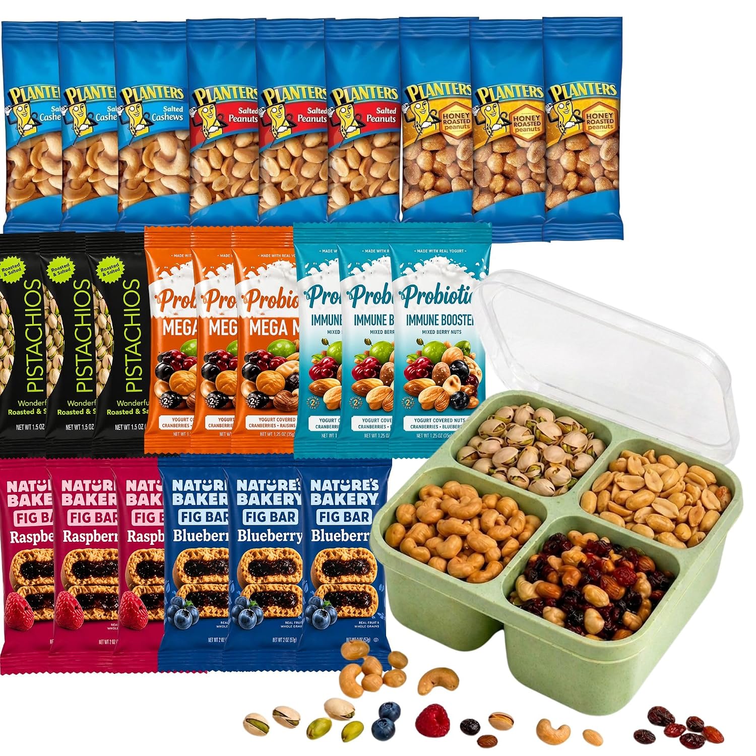 Nuts & Trail Mix Variety Pack for Adults, 25 Count Individual Snack Packs + Bonus Snackle Box, Individually Wrapped Healthy Snacks, Peanuts, Cashews, Pistachios & Fig Bars - Gift for College, Office, Military