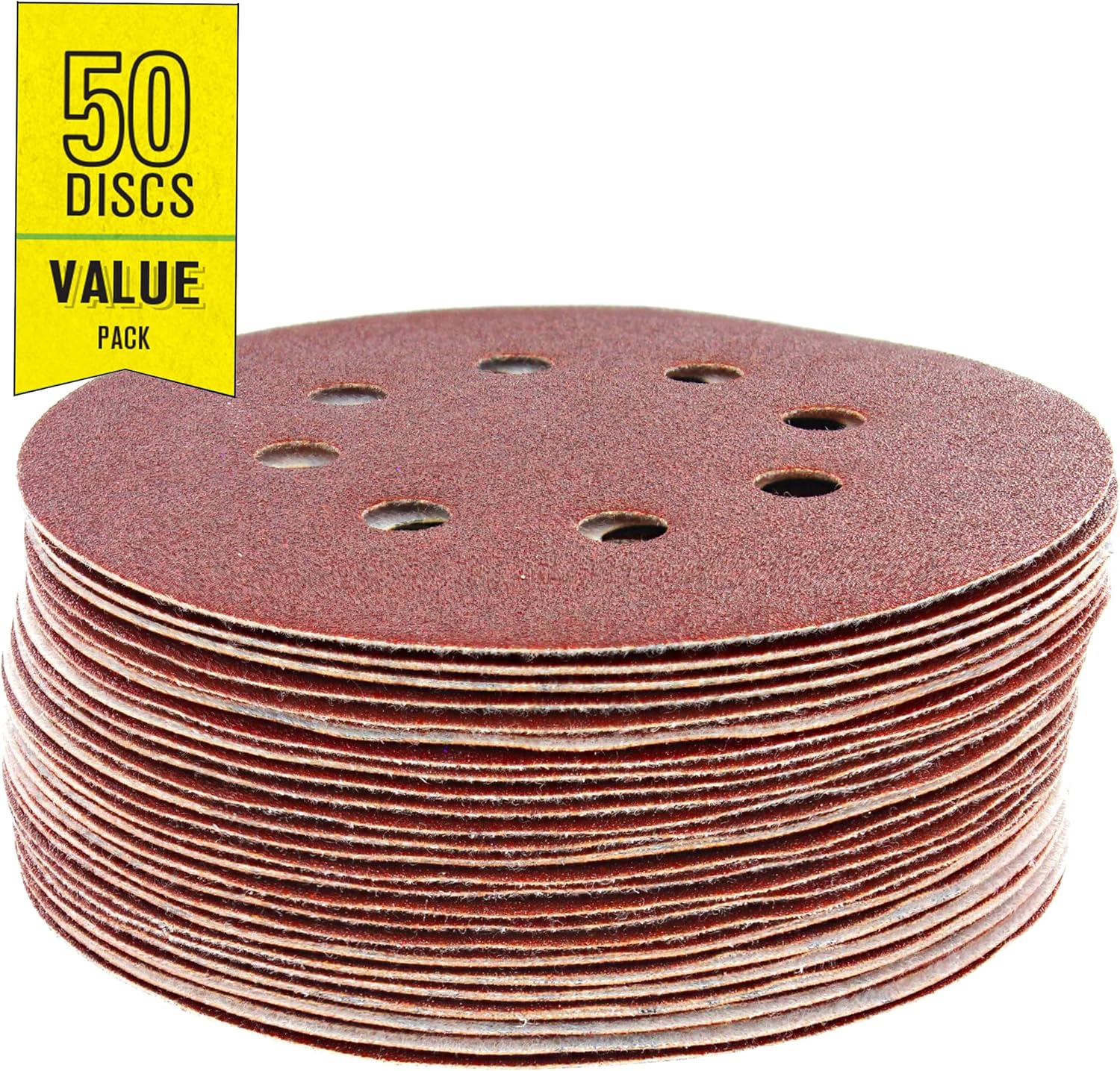 Gator 5" Random Orbit Hook & Loop Red Resin Aluminum Oxide Sanding Discs, 8-Hole, 120 Grit, 50 Pack