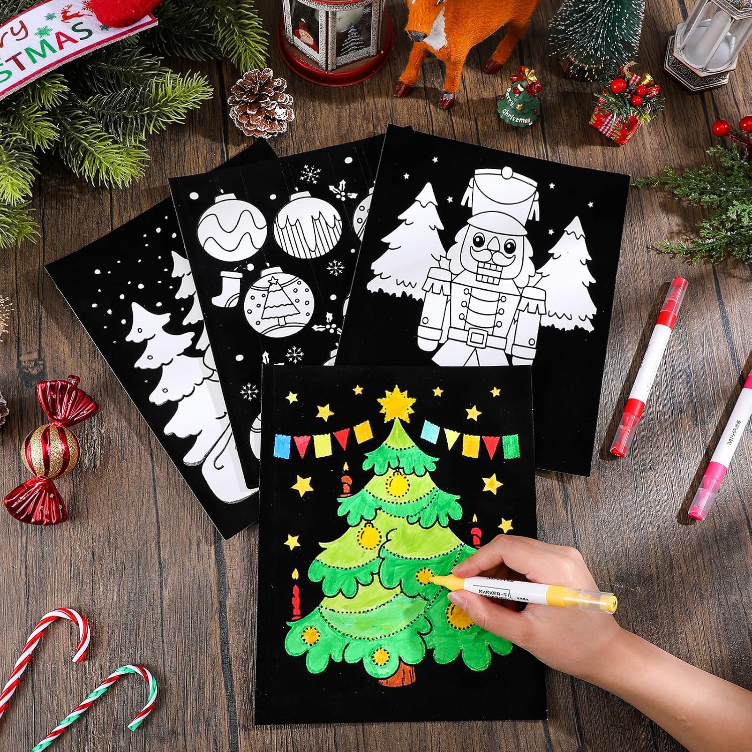 48 Pcs Christmas Velvet Coloring Posters Christmas Fuzzy Felt Coloring Pages Xmas Crafts for Adults Teenagers Classroom Holiday Arts Crafts Activity Party