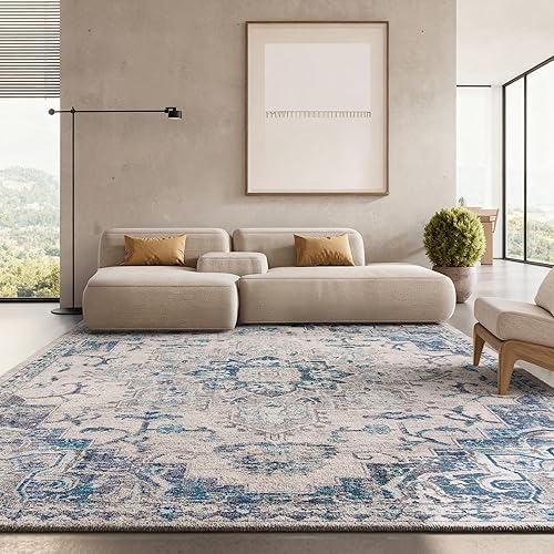 SAFAVIEH Area Rug 8x10 - Madison Collection - Large - Ivory & Grey, Boho Chic Distressed Medallion Design, Non-Shedding & Easy to Clean, Ideal for Living Room, Bedroom, Dining Space (MAD473C)