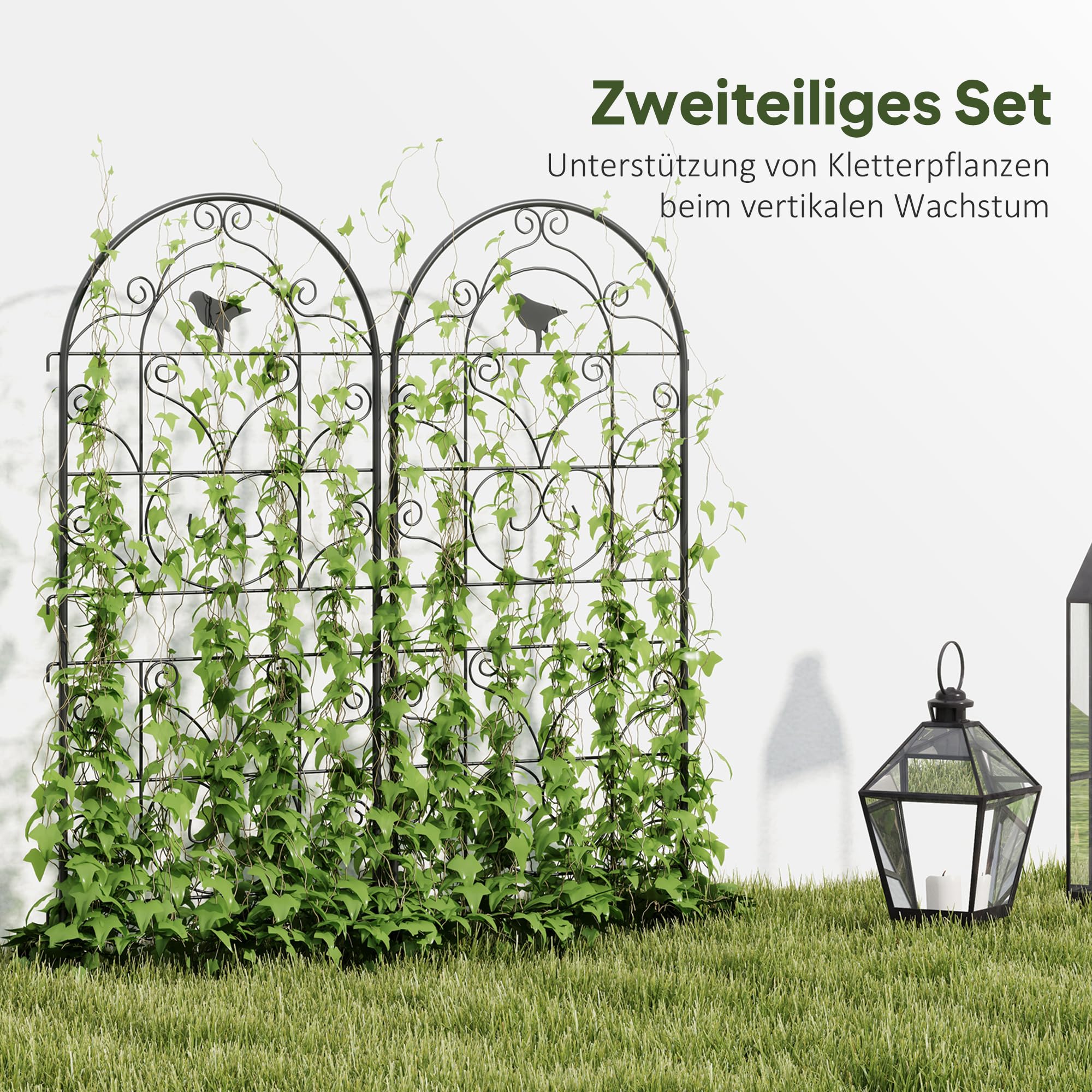 Outsunny Rankgitter Metall 2er Set zum Stecken Rostfrei 50x120 cm Schwarz | Rankhilfe mit Vogeldesign für Kletterpflanzen, Spalier für Zimmerpflanzen, Pflanzenspalier für Tomaten Blumen