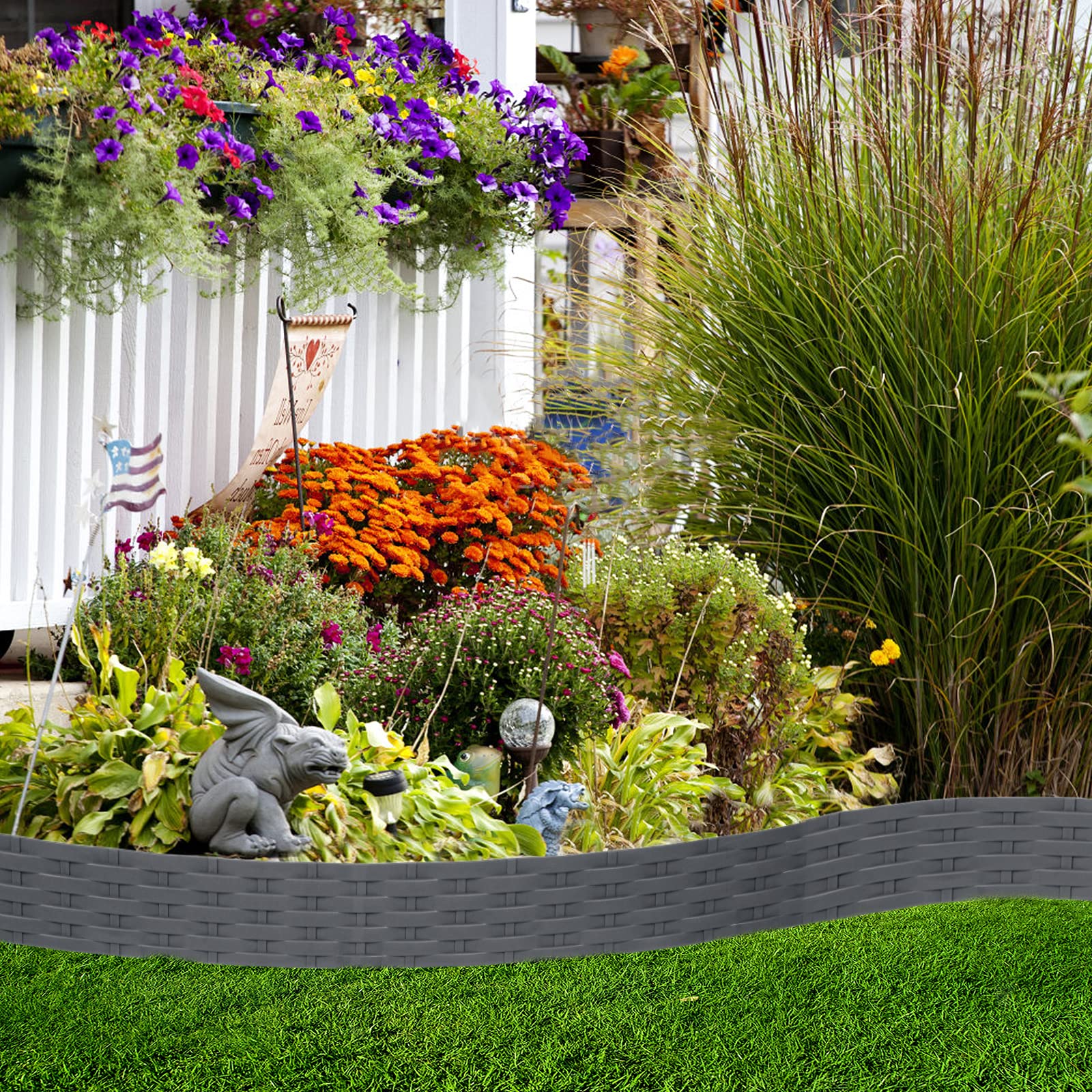 Lot De 10 Bordures De Jardin Flexibles - Imitation Rotin 10 M - Clôture Pour Parterres, Pelouse - Résistant Aux Intempéries