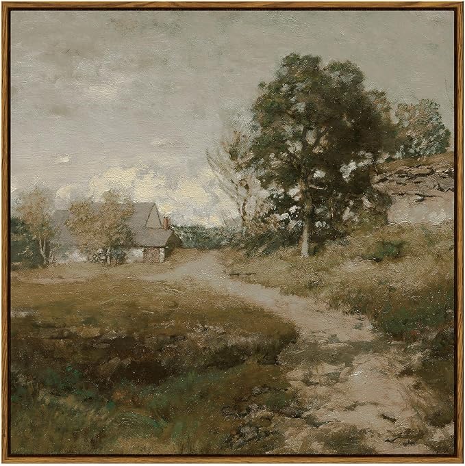 Square Large Framed Wall Art Decor, Vintage Countryside