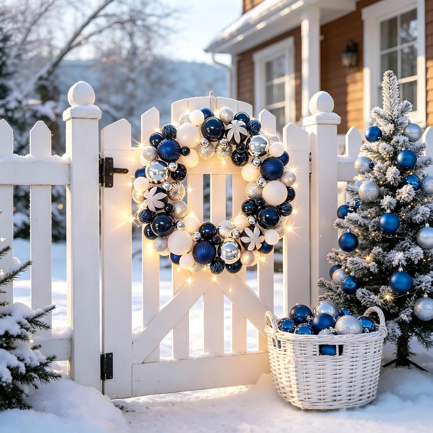 HipTree 13.8in Christmas Ball Wreath with Lights for Front Door Xmas Decor