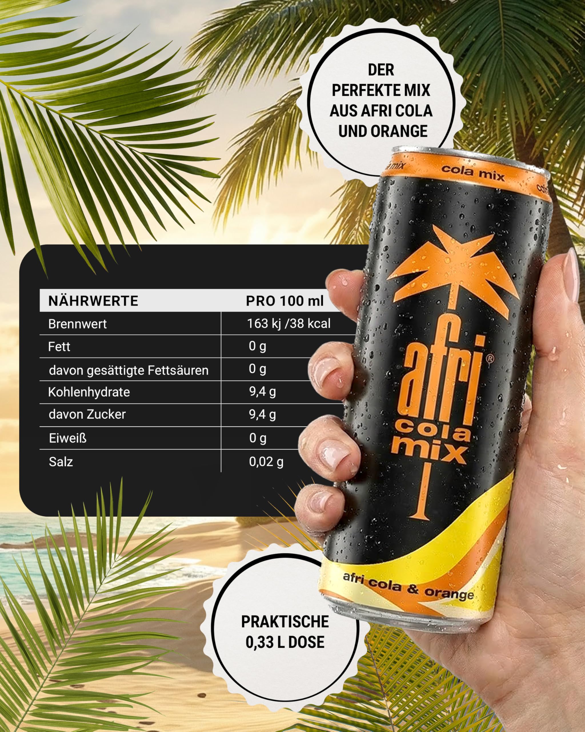 afri cola Mix – Colamix-Drink 24 x 330 ml in der Dose – Kultgetränk trifft spritzige Orange für erfrischenden Geschmack – Koffeinhaltiges Cola-Limonade-Erfrischungsgetränk in praktischen Getränkedosen