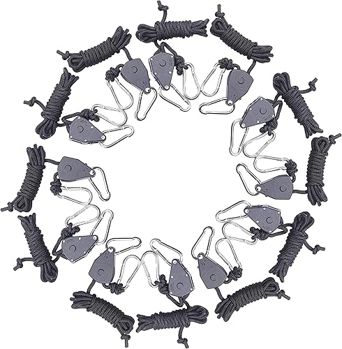 Miniatura 2 de zazzy 6 pares de colgadores de cuerda ajustables de 1/8 pulgadas para luz de crecimiento, correa de amarre de trinquete resistente con engranaje