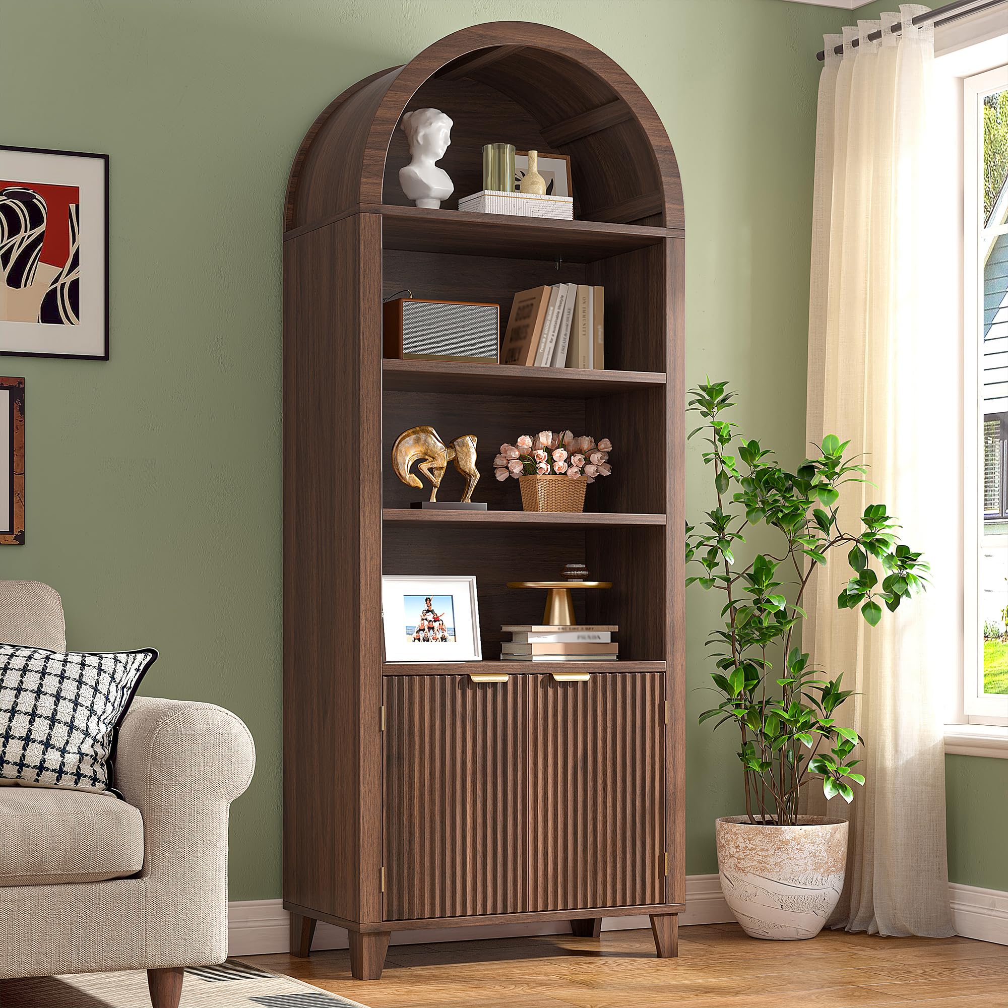 DurayLoly 79.9 inch Tall Arched Cabinet in Walnut