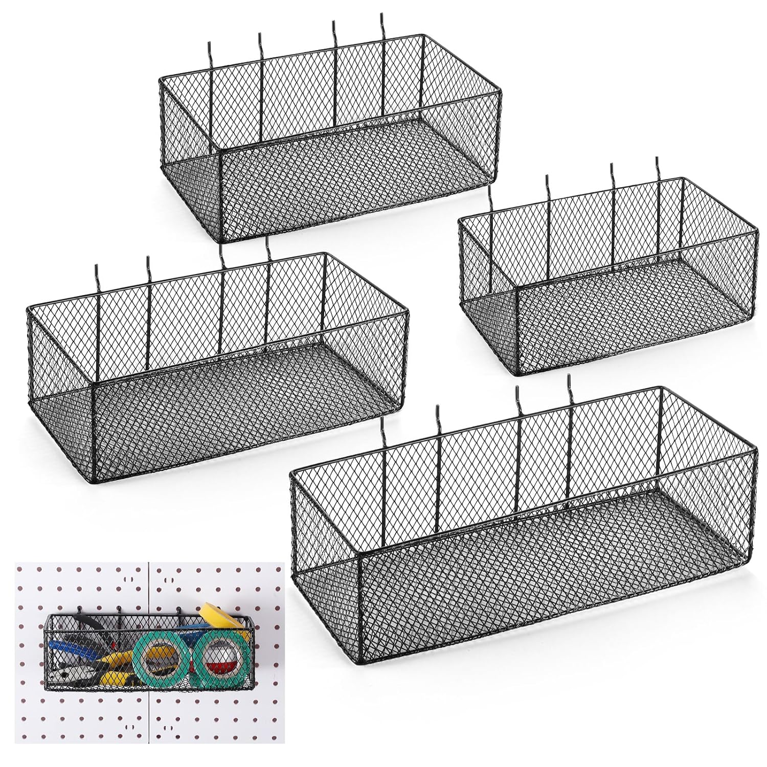 Norme 4 Pack Pegboard Baskets Set 4 Size Metal Pegboard Wall Organizer