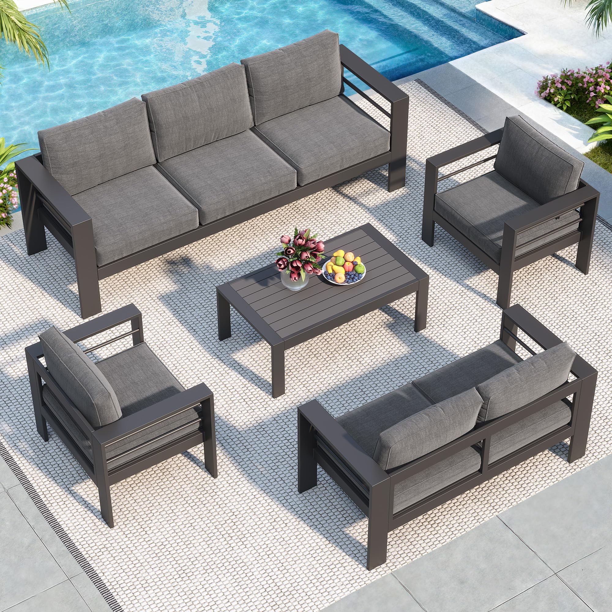 Solaste Aluminum Patio Furniture Set for All Weather, Oversized Metal Outdoor Furniture Set with 27.5" Deep Seating and 3.2" WIde Armrest, Outdoor Patio Conversation Sets with 10’’ Back Suport Cushion