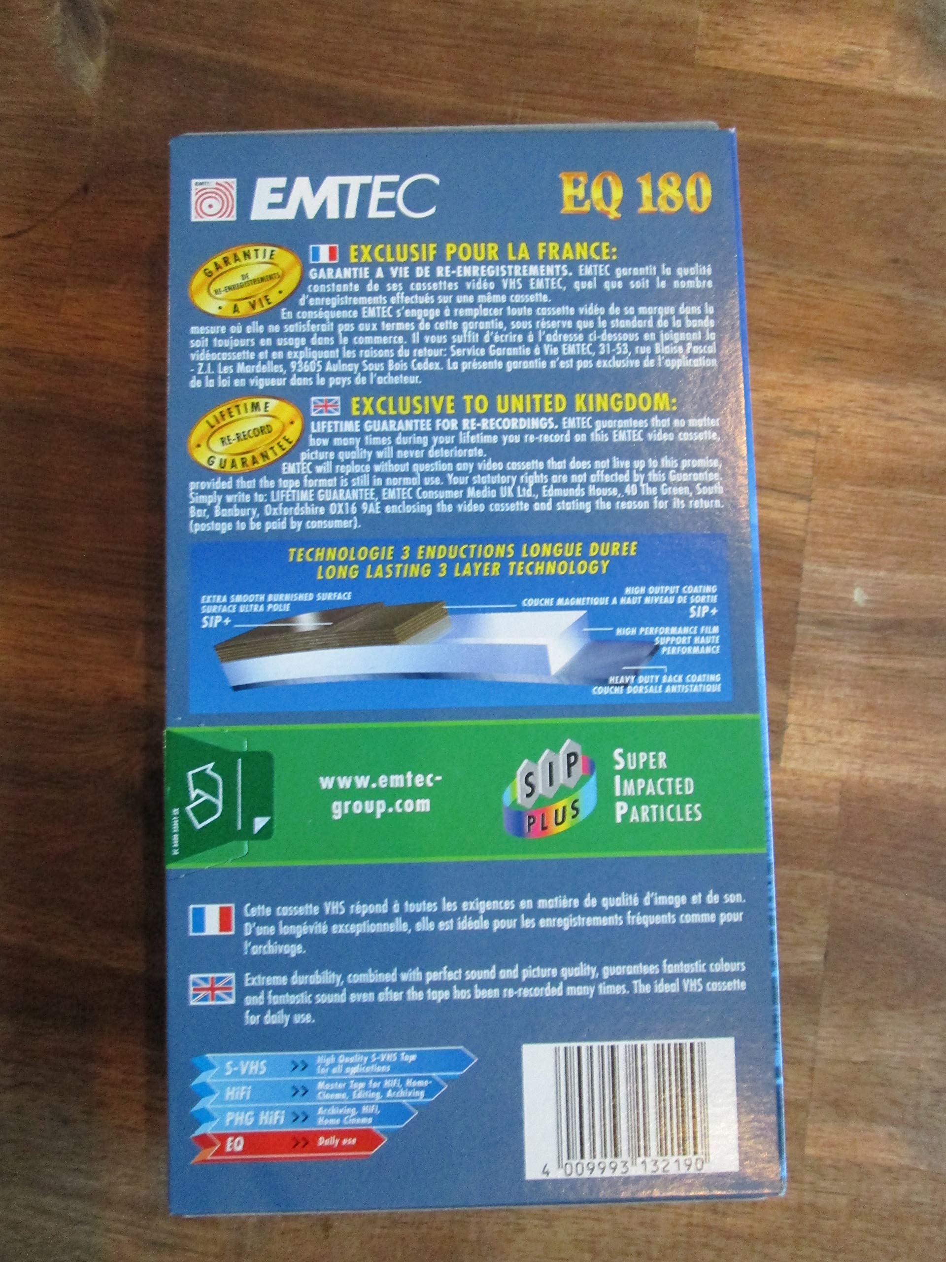 EMTEC Cassette vidéo EQ180 Extra Quality 3 heures réenregistrable jusqu'à 1000 fois