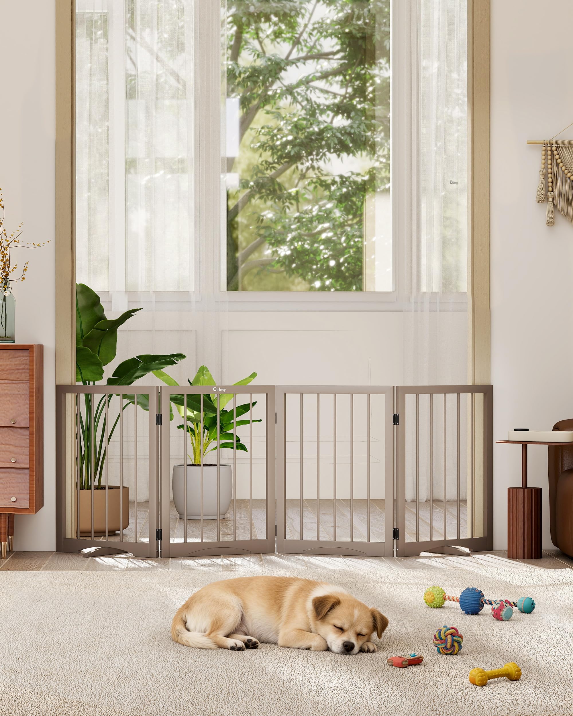 Cideny Free Standing Dog Gate Indoor, Foldable Dog Gate for Doorways Stairs Hallways, 3-Panel Freestanding Pet Gate with Support Feet for Stability, Folding Puppy Gate Easy to Move, Doggy Gate 54"x24" — view 13