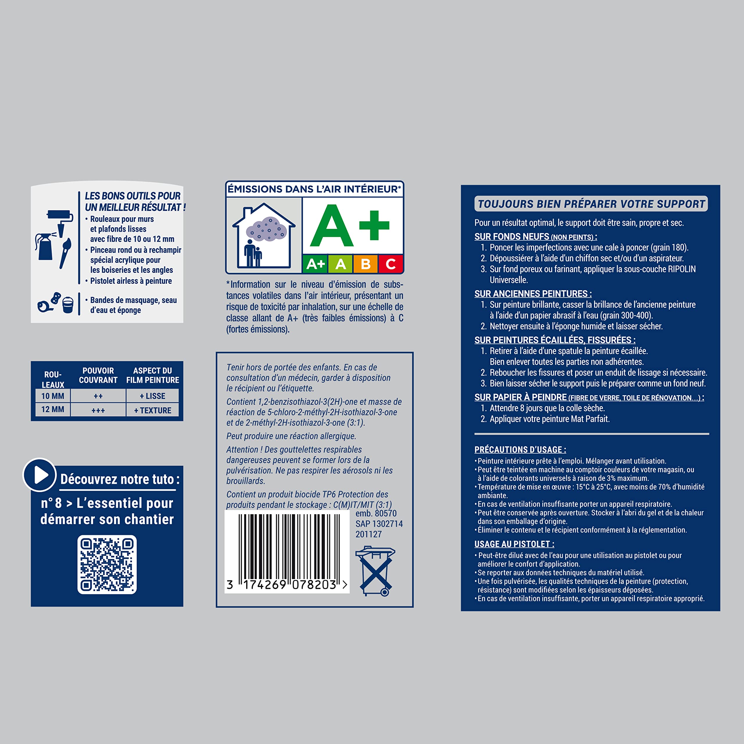 RIPOLIN Mat Parfait - Peinture intérieure pour Murs & Plafonds - Blancheur Extrême - Sans Trace de Rouleau - Technologie UNILISS - Lessivable - Mat - 2,5L - Blanc