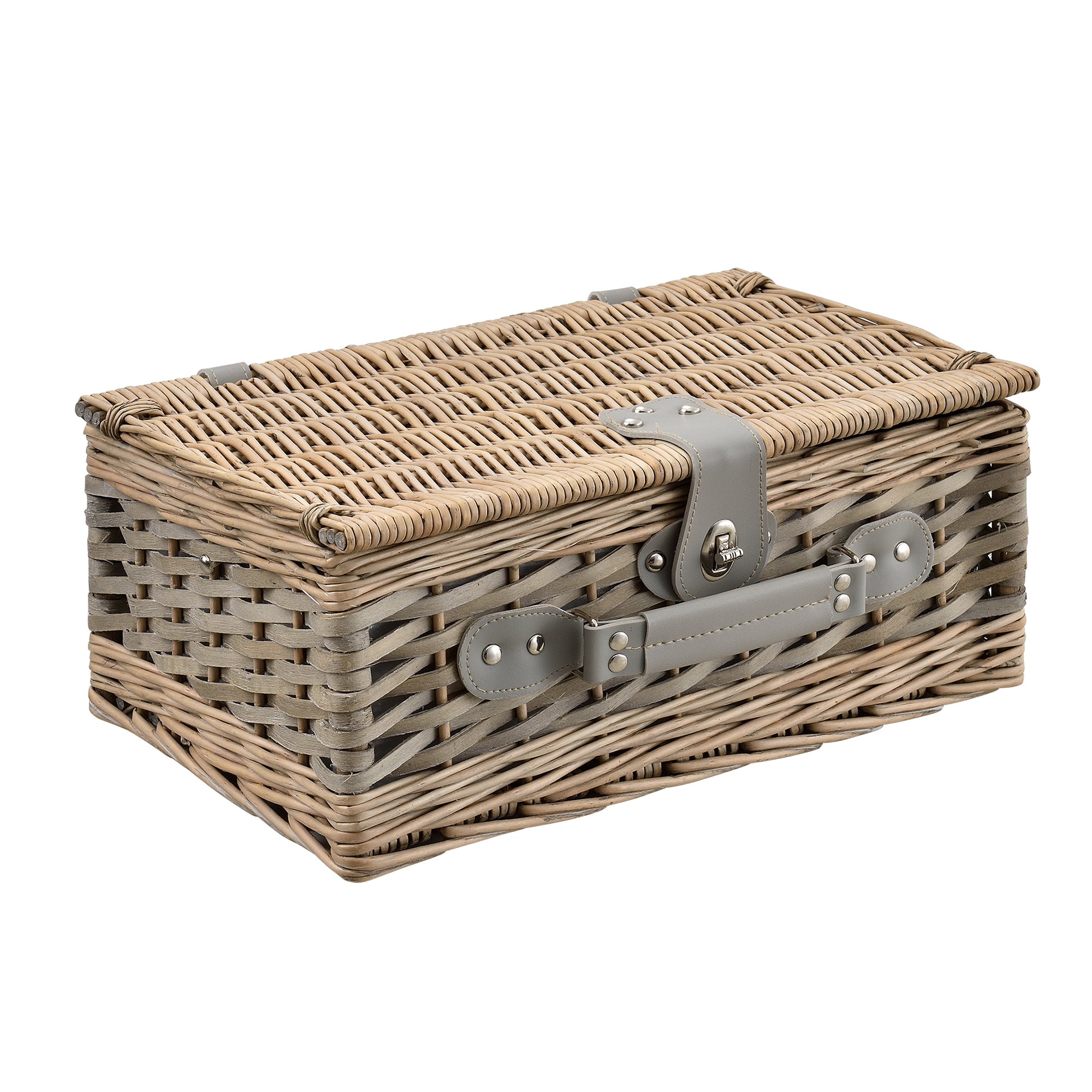 casa.pro Picknickkorb für 2 Personen Picknick-Set mit Kühltasche inkl. Geschirr Besteck Korkenzieher und Gläser Blau-Weiß