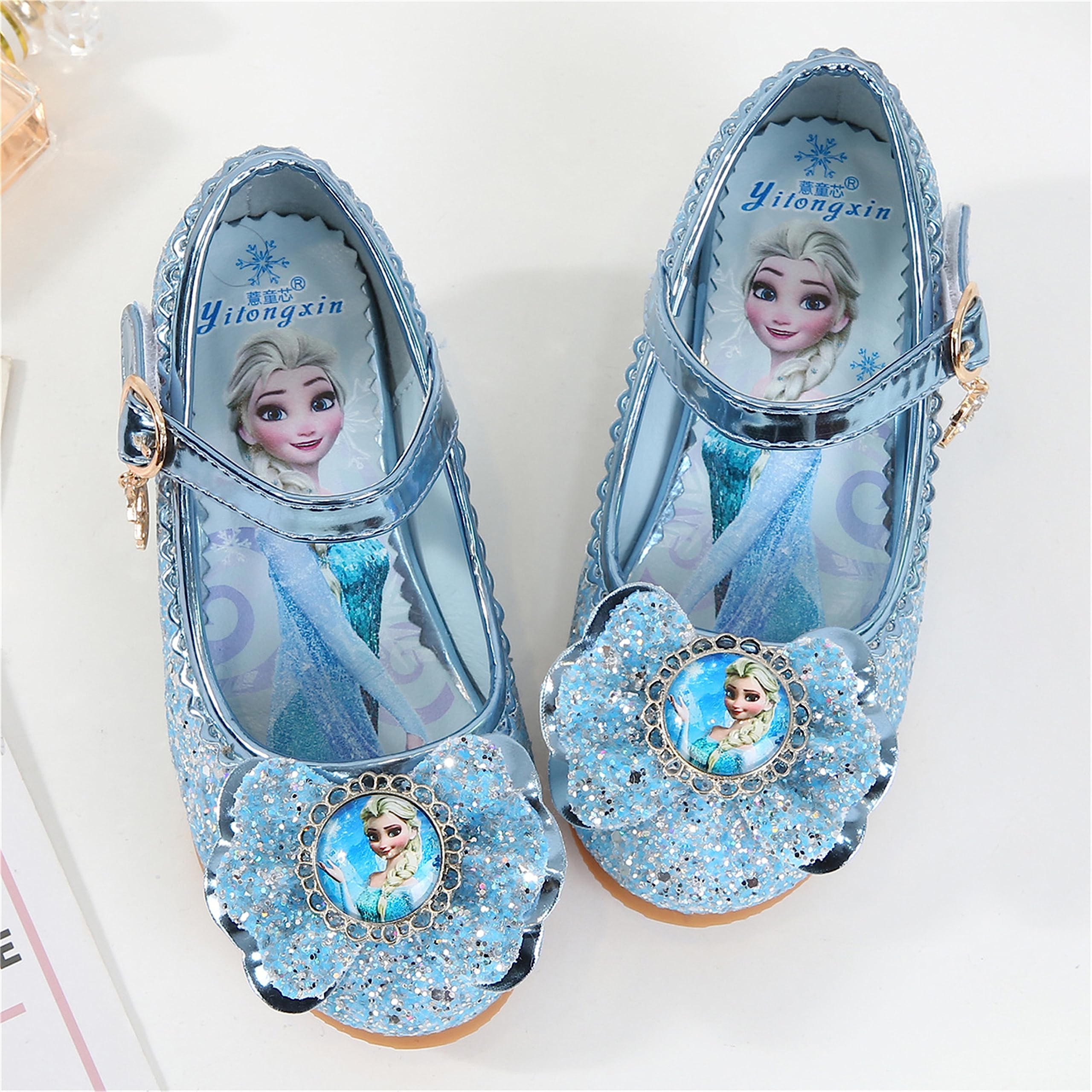 FStory&Winyee Bambino Congelato Principessa per Bambina Elsa Frozen Paillettes Scarpe Costume Ballerine Ballo Adatte per Feste Cerimonia Nozze Natale Cerimonia Carnevale Halloween,Blu,25