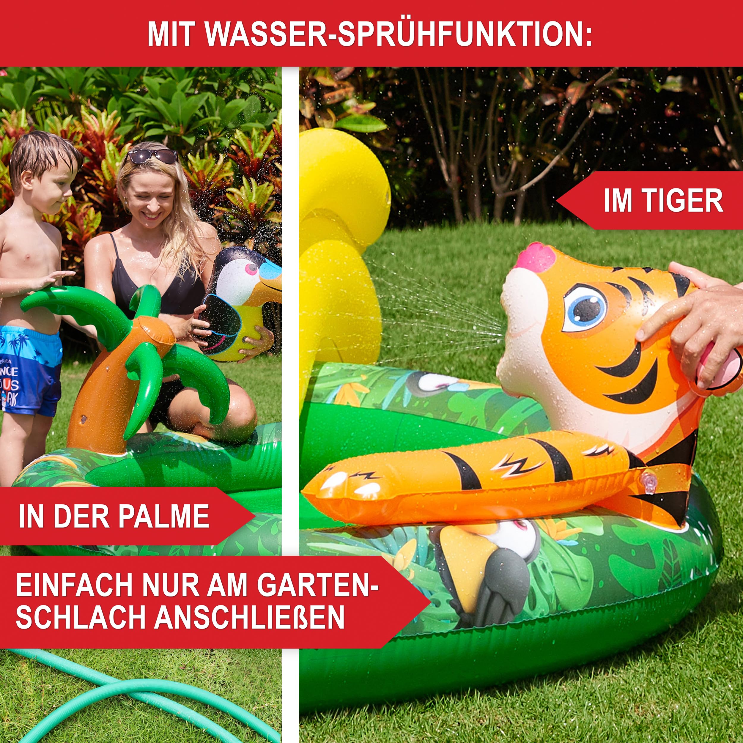 ONBEST Kinderpool Planschbecken für Kinder – aufblasbar – 182x165x62 cm – Poolrutsche – Dschungel Design Aufstellpool – Kinderbecken – Kinderplanschbecken – Kinder 3+ Jahre – Wasserpark