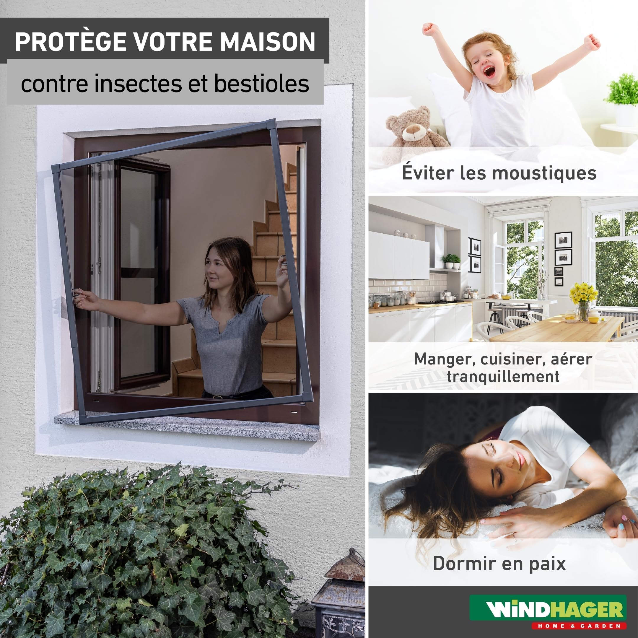 Windhager Moustiquaire pour fenêtre télescopique - 130 x 140 cm - avec Cadre de Serrage - sans perçage - Cadre Stable en Aluminium - Anthracite