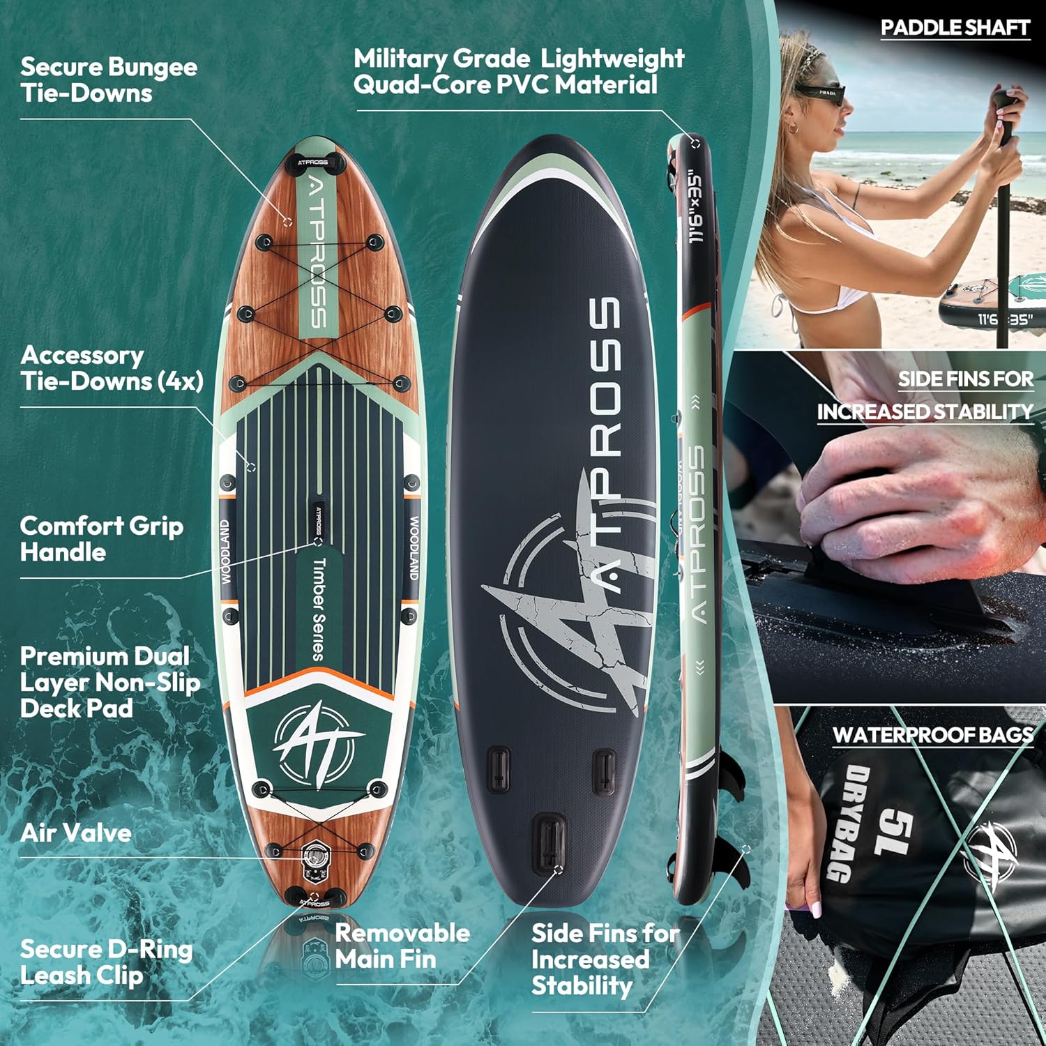 11'6"x35" Inflatable Paddle Board, 450lbs Extra Wide Stand Up Paddleboard for Adults with Premium SUP Accessories Kit & Backpack, Blow Up Kayak Non-Slip Stable Deck Boat for Yoga Fishing Surf